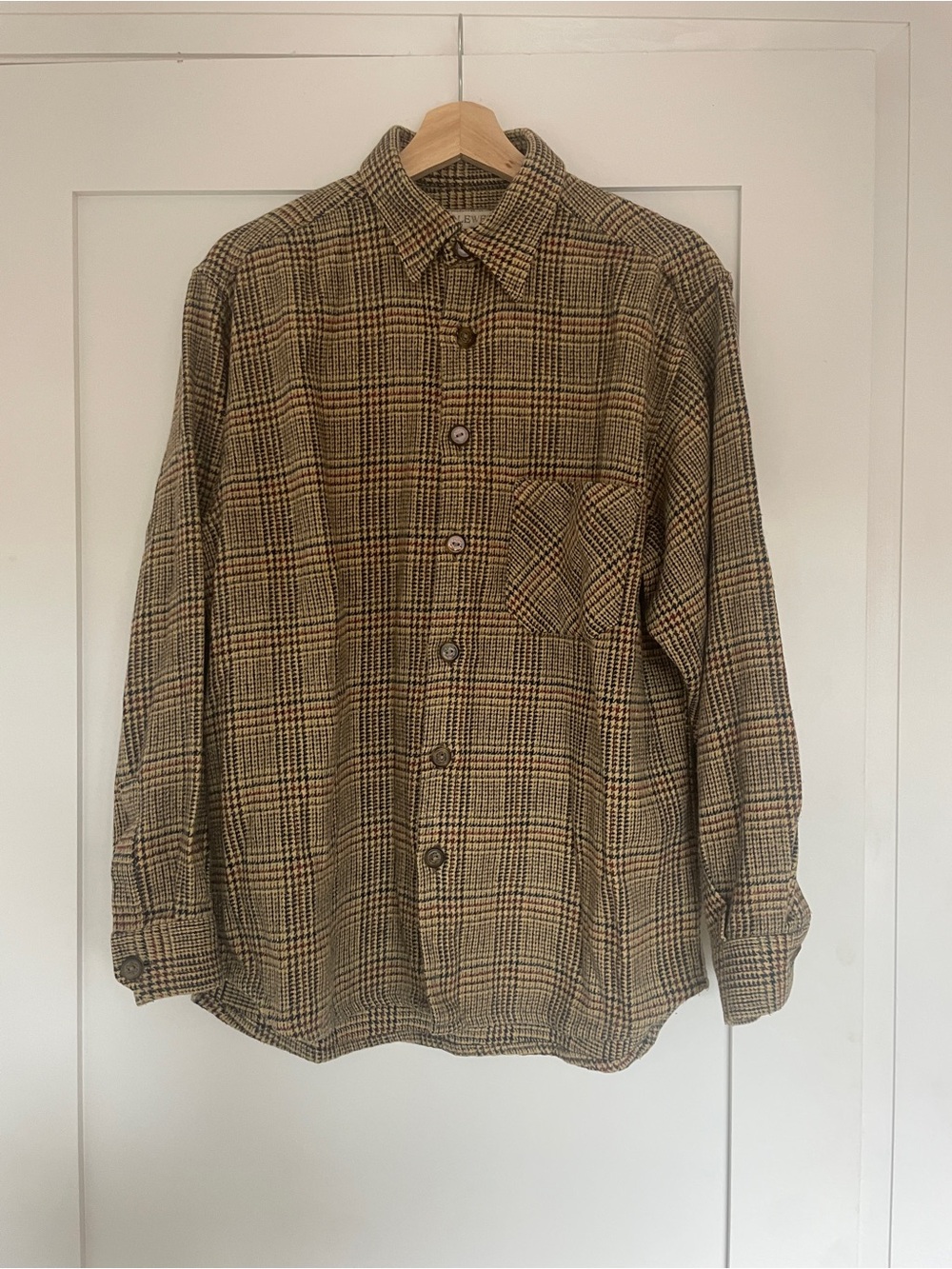 Men's Plaid Wool Button-Up Shirt Jacket in Brown